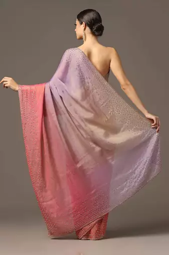 Pink and purple hued border saree set