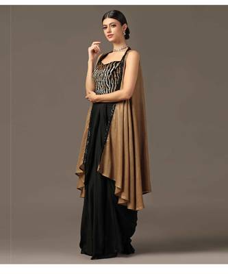 Antique gold and black embroidered cape set 1