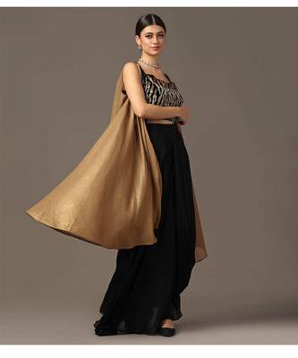 Antique gold and black embroidered cape set 2