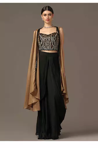 Antique gold and black embroidered cape set