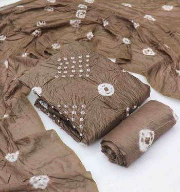 chiku chanderi cotton bandhni unstitched dress material 1