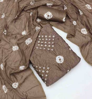 chiku chanderi cotton bandhni unstitched dress material 2