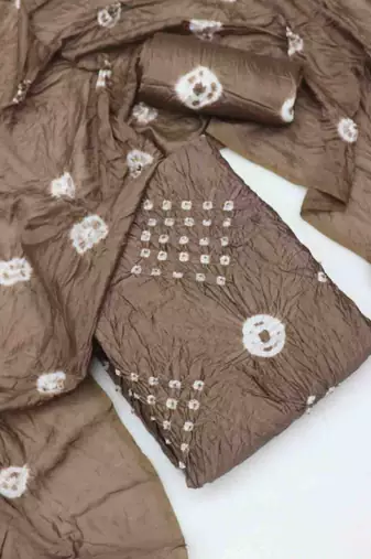 chiku chanderi cotton bandhni unstitched dress material