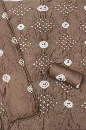 chiku chanderi cotton bandhni unstitched dress material
