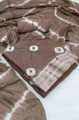 chiku chanderi cotton bandhni unstitched dress material