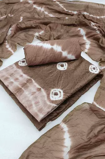 chiku chanderi cotton bandhni unstitched dress material