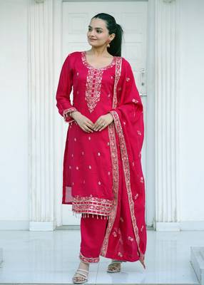 RANI PINK COTTON PARTY WEAR SUIT SET  1