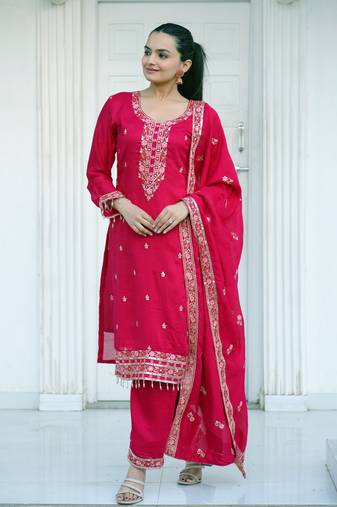 RANI PINK COTTON PARTY WEAR SUIT SET 