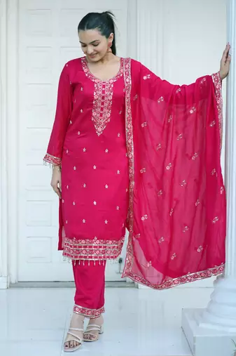 RANI PINK COTTON PARTY WEAR SUIT SET 