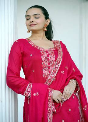 RANI PINK COTTON PARTY WEAR SUIT SET  4