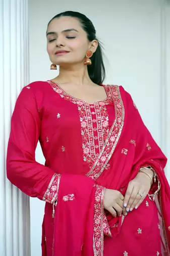 RANI PINK COTTON PARTY WEAR SUIT SET 