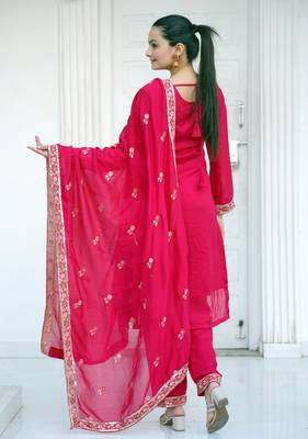 RANI PINK COTTON PARTY WEAR SUIT SET  5
