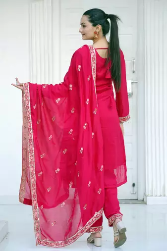 RANI PINK COTTON PARTY WEAR SUIT SET 