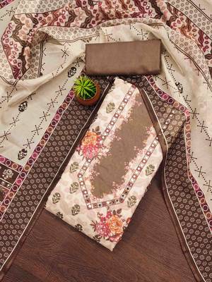 coffee organza handwork unstitched dress material 1