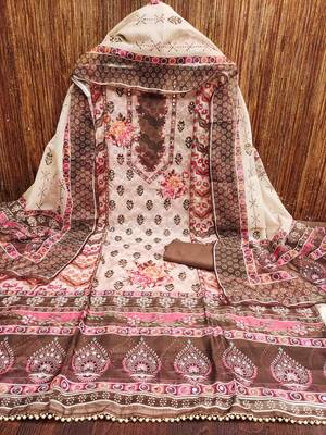 coffee organza handwork unstitched dress material 2