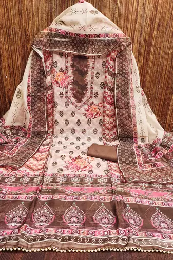 coffee organza handwork unstitched dress material