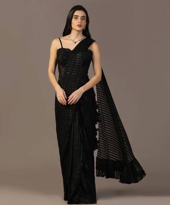 Black embroidered corset saree 1