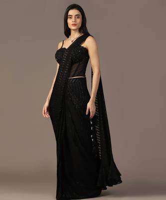 Black embroidered corset saree 2