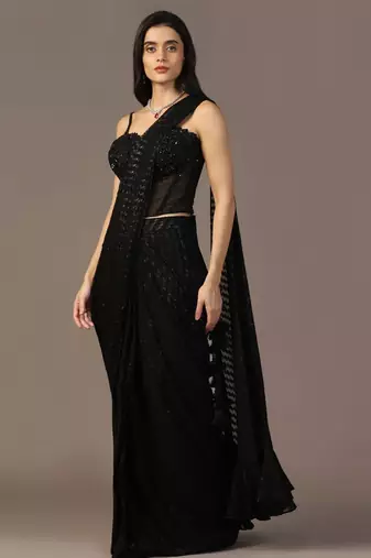 Black embroidered corset saree