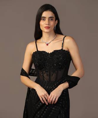 Black embroidered corset saree 3