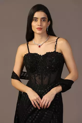 Black embroidered corset saree