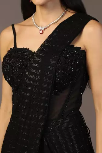 Black embroidered corset saree