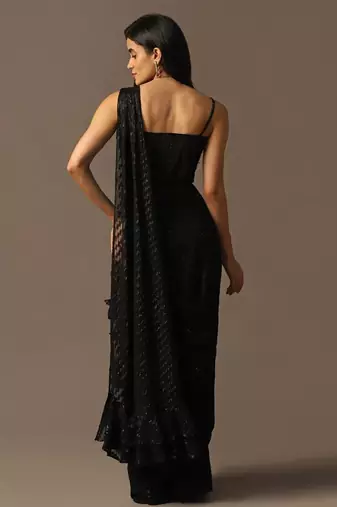 Black embroidered corset saree