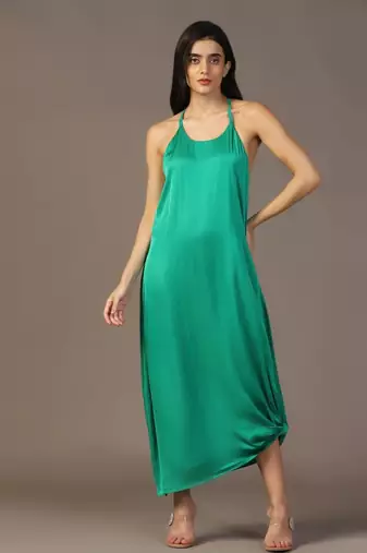 Leaf green gown with embroidered cape