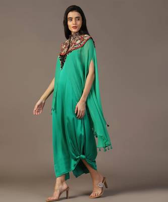 Leaf green gown with embroidered cape 5