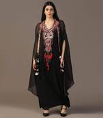 Black embroidered gown with cape set