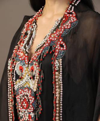 Black embroidered gown with cape set 3