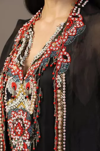 Black embroidered gown with cape set