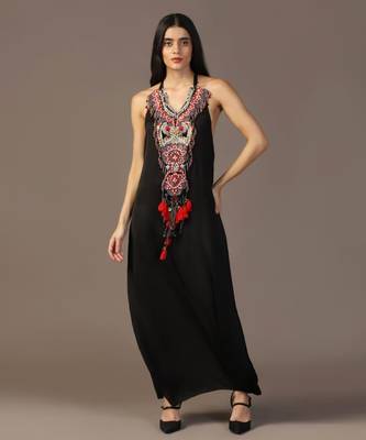 Black embroidered gown with cape set 5