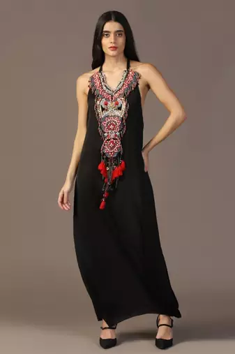 Black embroidered gown with cape set
