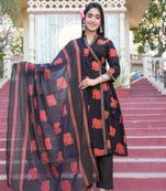 Cotton black  colored kurti pant dupatta set