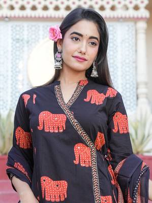 Cotton black  colored kurti pant dupatta set 5