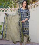Cotton straight  kurti pant dupatta set