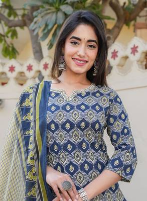 Cotton straight  kurti pant dupatta set 5
