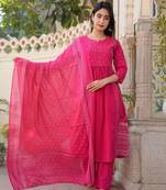 Cotton anarkali kurti pant dupatta set