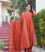 Cotton anarkali kurti pant dupatta set