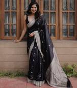 Black color silk blend saree with blouse