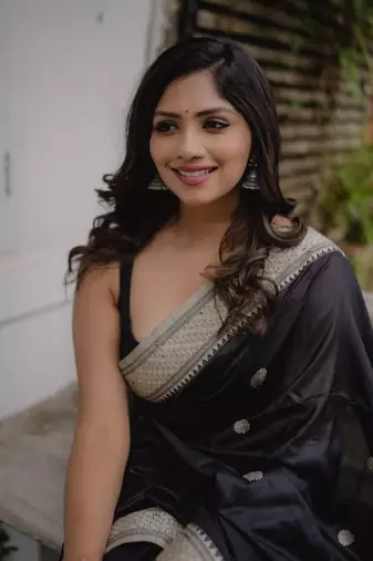 Black color silk blend saree with blouse