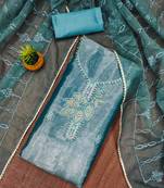 Women's blue barbaric silk embroidered work unstitched dress material