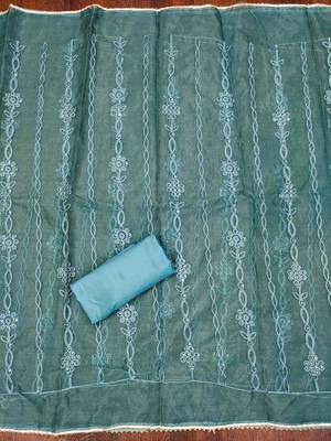 Women's blue barbaric silk embroidered work unstitched dress material 4