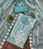 blue barbaric silk embroidered work unstitched dress material