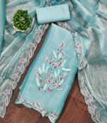 blue barbaric silk embroidered work unstitched dress material