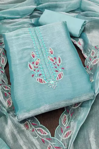 blue barbaric silk embroidered work unstitched dress material