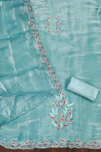 blue barbaric silk embroidered work unstitched dress material