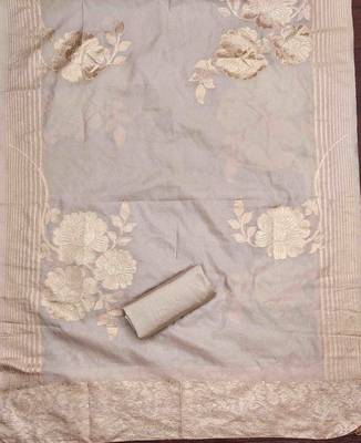 beige chiffon silk embroidered work unstitched dress material 4