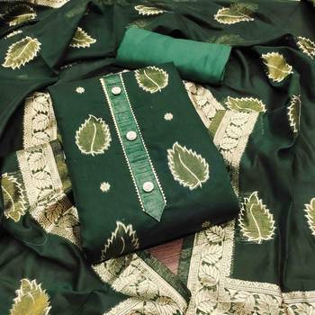 dark green shimmer jacquard woven design work unstitched dress material 2